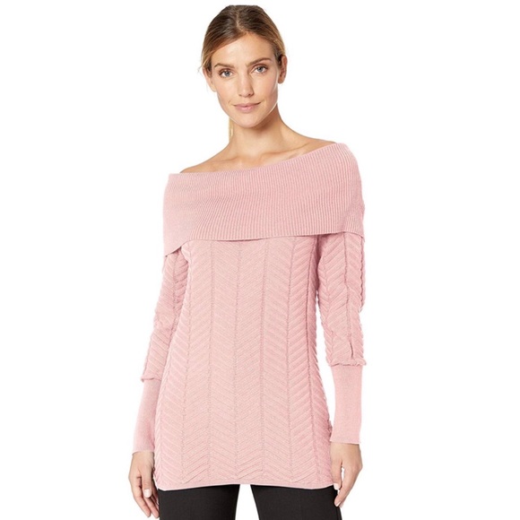 Chaus Sweaters - CHAUS Off The Shoulder Chevron Stitch Sweater